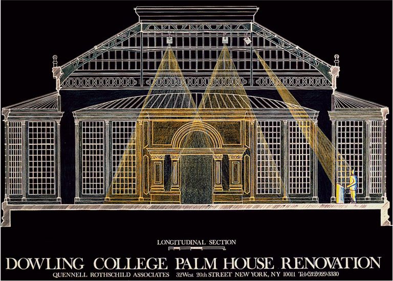 The Palm House is a conservatory structure on a former Vanderbilt mansion located on Long Island, east of New York City. This drawing shows where “functional” lighting needed to be located.